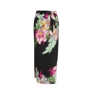 Walter Baker Paradise Sarong Black Magnolia Floral Print Convertible Swim Cover-
